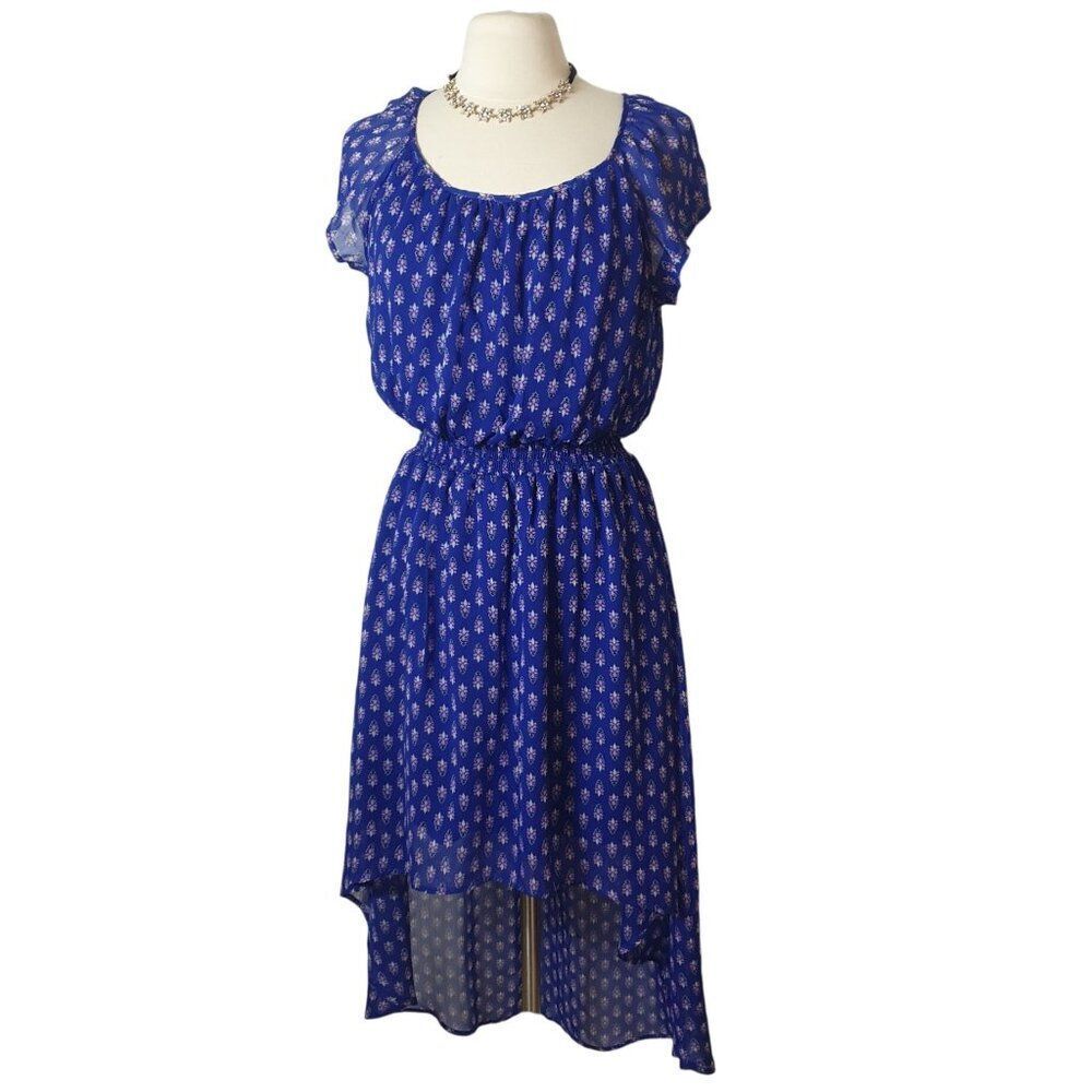 Olsenboye Womens Chiffon Dress L Blue Floral High-Low Cottagecore Y2K Cowgirl